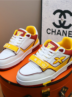 欧美站轻奢青年魔术贴男鞋素面皮革拼接休闲板鞋网红休闲鞋小白鞋