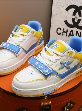 欧美站轻奢增高男鞋魔术贴春季休闲风纳帕皮时尚韩版潮流休闲板鞋