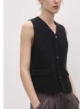 巧珀思｜纯羊毛呢多口袋装饰V领单排扣西装马甲背心女13652