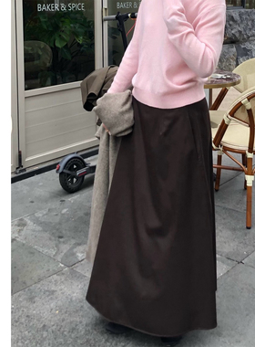 巧珀思｜26528柔软精纺羊毛羊绒有侧兜有衬裙后拉链后开叉长半裙