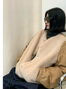 巧珀思｜20329摇粒绒拼接绗缝棉衣保暖内夹棉单排扣外套