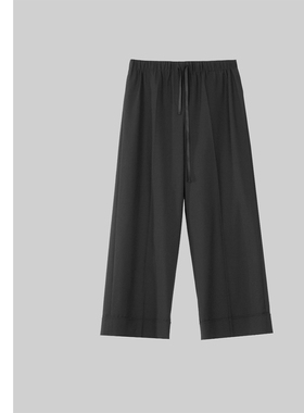 巧珀思｜26626乱麻纹精纺羊毛混纺裤脚翻边衬裤抽绳松紧腰休闲裤