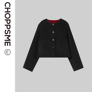 巧珀思｜22615黑红双面穿柔软羊毛呢内外撞色单排扣宽松短外套