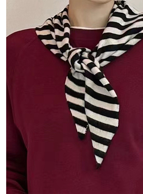 巧珀思｜23675软糯羊毛羊绒米杏黑条纹针织三角巾围巾头巾包饰