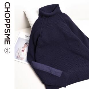 巧珀思｜加厚粗针纯羊毛针织衫廓形宽松肘补丁拼接袖高领毛衣1311