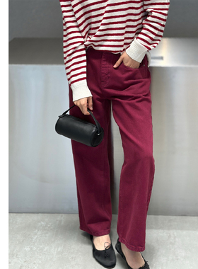 巧珀思｜22171土耳其莱赛尔棉柔软活力红9分裤宽松直筒中腰牛仔裤