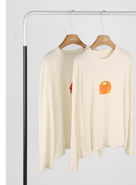 巧珀思|轻薄透气亚麻棉混纺 舒适百搭 水果印花圆领长袖T恤15074