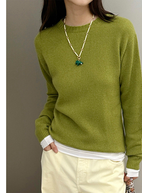 巧珀思|16880软糯羊毛羊绒净色百搭针织衫罗纹边圆领套头打底衫