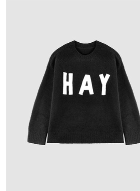 巧珀思｜21591软绒肌理羊毛混纺撞色贴布大字母短款针织衫毛衣