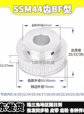 EBJ/TAB/HTPA同步轮S5M44齿槽宽11/16/21/27BF型带凸肩内孔8-30mm