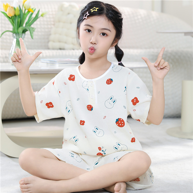 卡通云朵儿童睡衣女童夏季短袖短裤薄款男孩家居服套头套装
