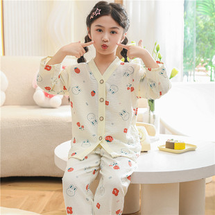 春秋季儿童云朵棉睡衣套装薄款男童女童宝宝小女孩长袖空调家居服