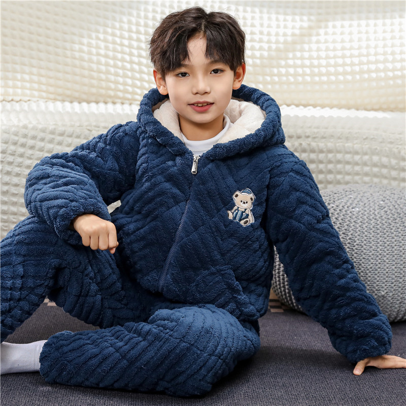 冬季三层夹棉加厚睡衣套装