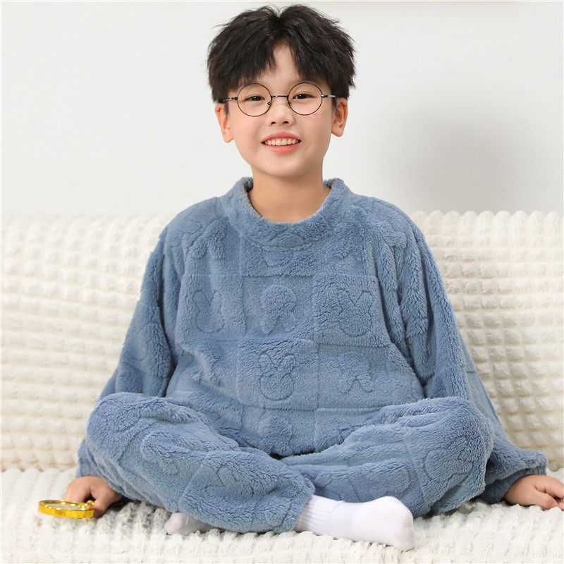 法兰绒加厚中大童秋冬季青少年