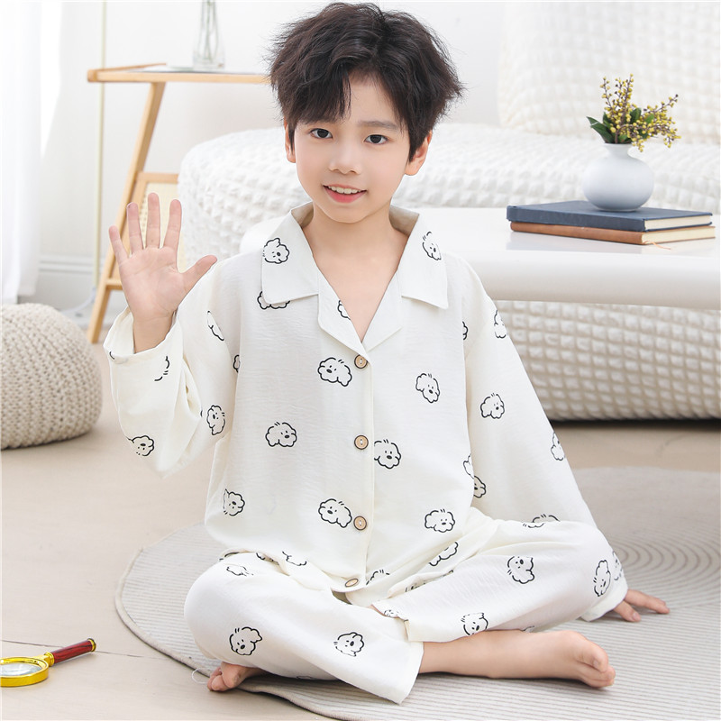 春夏秋季云朵棉亲子装西装领款男童女童青少年薄款卡通家居服套装