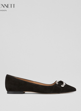 LK BENNETT黑色绒面平底鞋2025年秋新款金属扣气质通勤尖头女单鞋