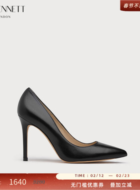 【经典】LK BENNETT小 黑色高跟鞋女尖头浅口10cm细跟真皮单鞋职