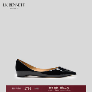 lkbennett黑色漆皮平底鞋 真皮浅口尖头神秘高贵 女2025年秋新款