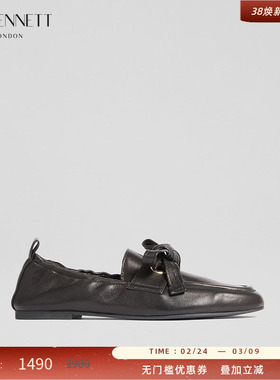 LK BENNETT黑色平底乐福鞋2025年夏新款时尚进口羊皮蝴蝶结装饰