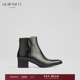 BENNETT黑色牛皮短靴2025秋冬新款 尖头粗跟5cm简约通勤及踝靴