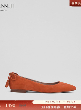 LK BENNETT橙色平底单鞋2025年秋季新款羊皮绒流苏装饰方头浅口鞋