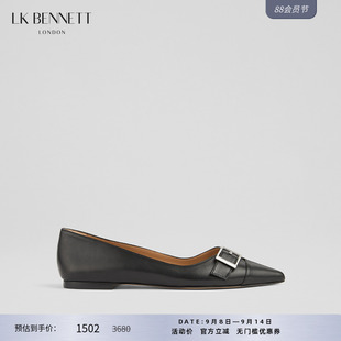 通勤欧美风 浅口真羊皮平底鞋 lkbennett黑色尖头单鞋 女2024新款