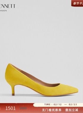 LK BENNETT黄色气质猫跟高跟鞋女2024新款尖头浅口细跟宴会职场