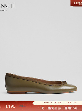 LK BENNETT深绿平底单鞋2025秋冬新款进口羊皮金属扣圆头浅口鞋
