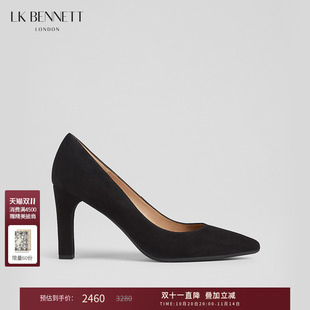 女真皮尖头高跟单鞋 lkbennett黑色粗跟高跟鞋 职场通勤