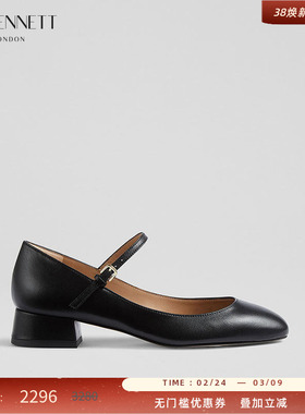LK BENNETT黑色真皮玛丽珍鞋女2025年春新款法式一字带粗跟单鞋3