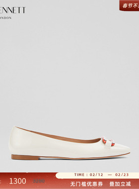 LK BENNETT白色真皮单鞋女春2024新款浅口方头平跟小皮鞋优雅通勤