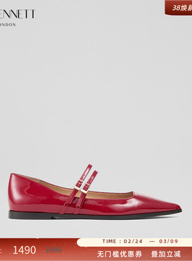 LK BENNETT红色漆皮尖头单鞋2025年夏新款时尚进口牛皮双搭扣浅口
