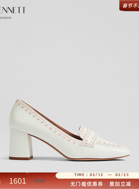 LK BENNETT白色方头高跟鞋女2024年新款设计感英伦风真皮乐福鞋