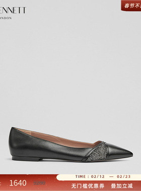 LK BENNETT黑色平底鞋女2025年秋季新款浅口尖头通勤水钻真皮单鞋