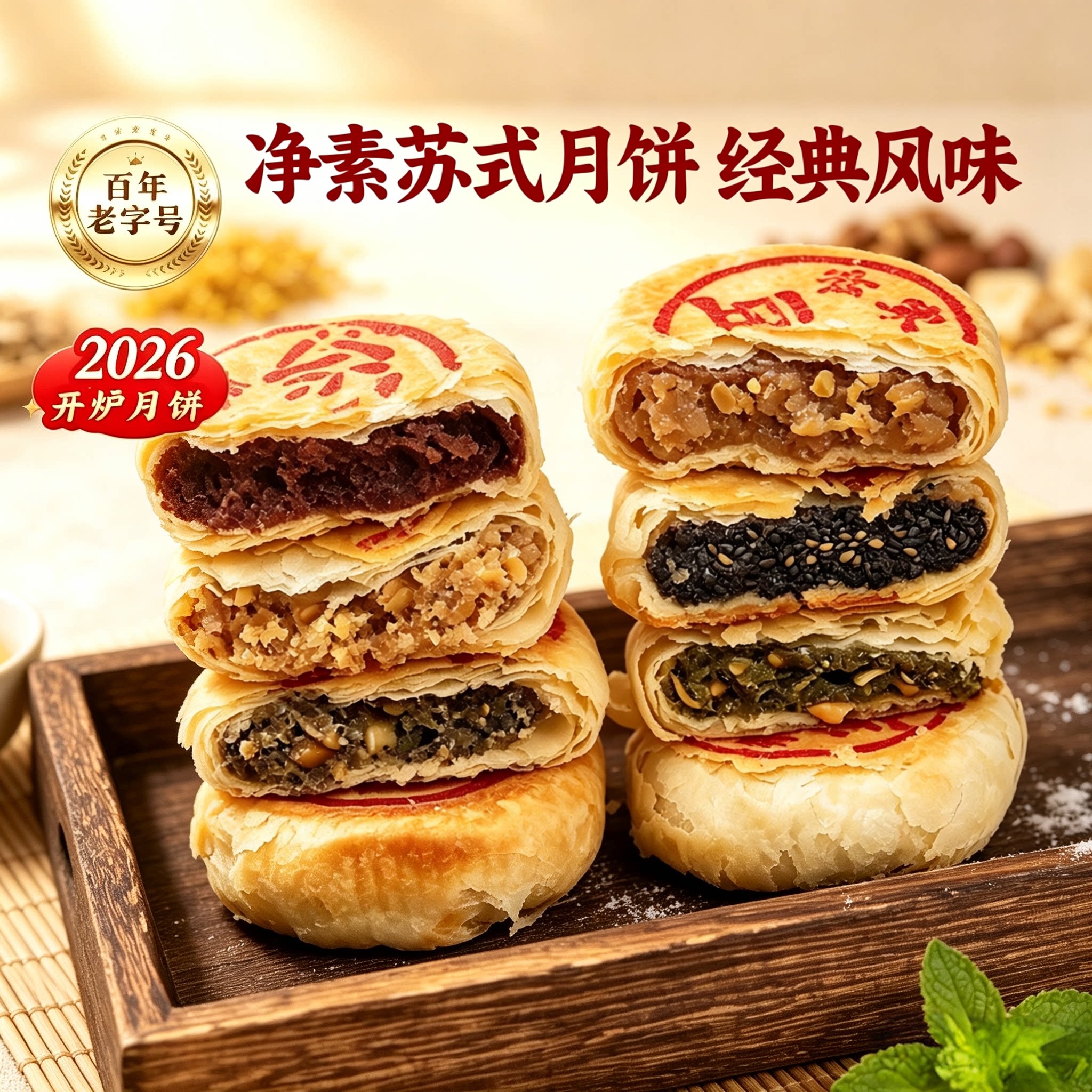 乔家栅苏式月饼8只净素多口味酥皮苔条馅中秋上海老字号传统糕点