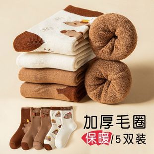 水豚卡皮巴拉儿童袜子秋冬加绒加厚中筒袜男女孩中大童毛巾袜毛圈