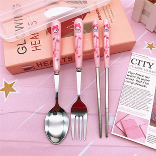 美乐蒂不锈钢餐具便携玉桂狗库洛米勺子叉子筷子三件套卡通可爱