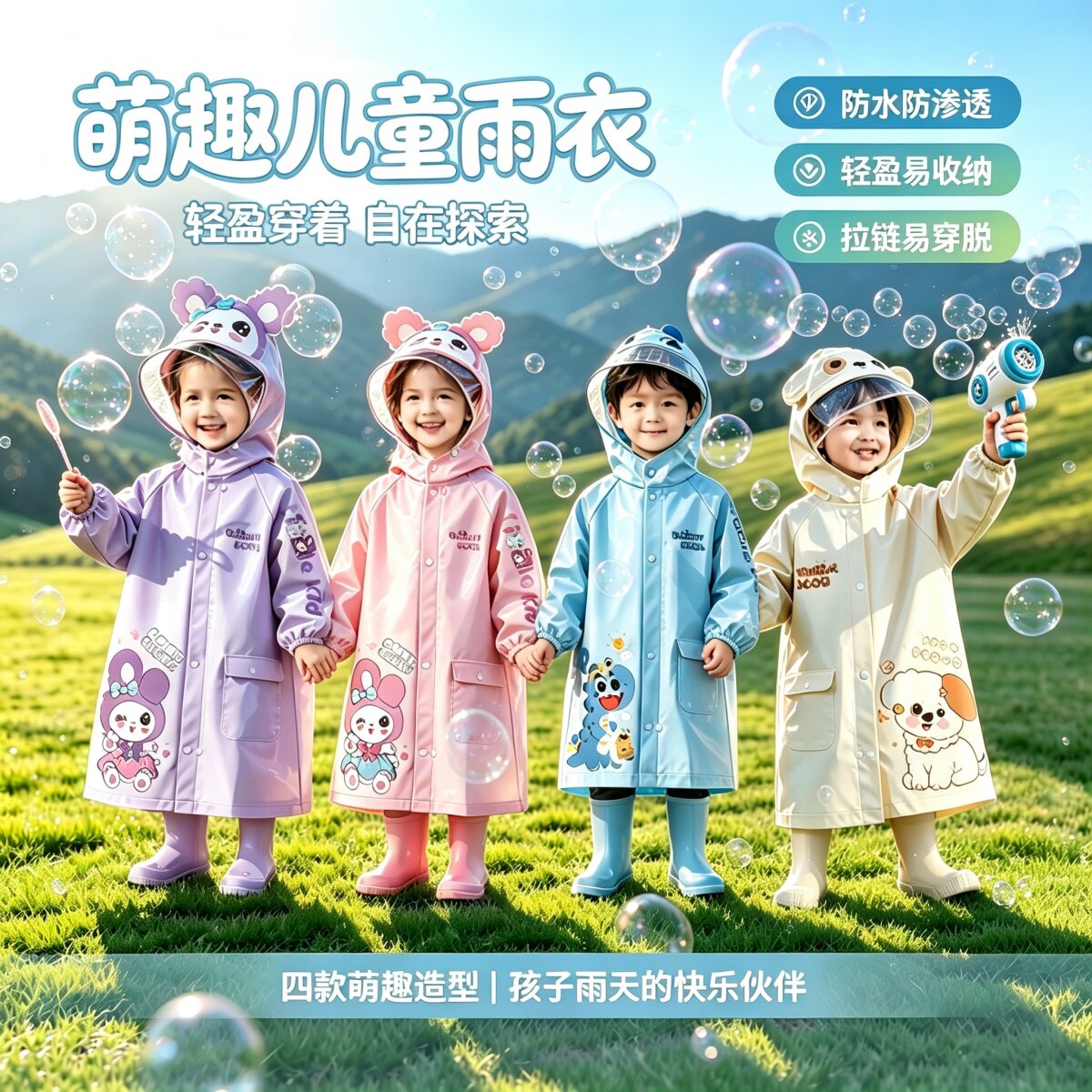 儿童雨衣男童女童拉链全身防水幼儿园女孩小学生上学卡通专用雨披