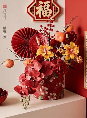 新年氛围布置高级感满满福桶摆件