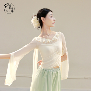 新款 古典舞纱衣中国舞练功服长袖 飘逸演出服成人网纱舞蹈上衣女款