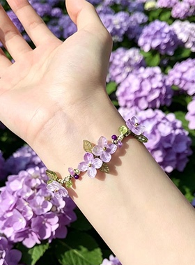 【慕奈】仲夏之夜~紫色花朵手工编织手链独特设计小众漂亮手饰女