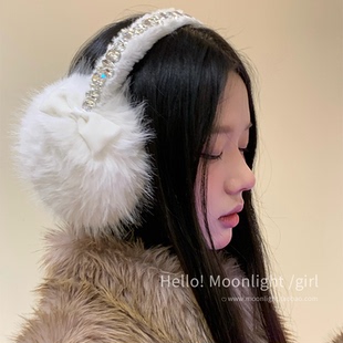 原创 千金貂毛闪钻蝴蝶结耳罩防寒保暖耳包时髦耳套护耳 慕奈