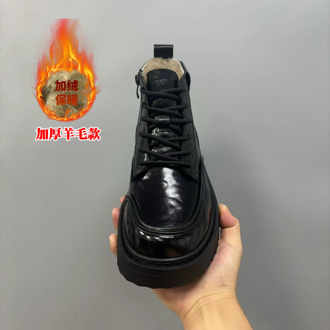 马丁靴秋冬季新款羊毛一体系带高品质百搭舒适加绒加厚男鞋