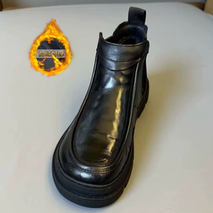 牛皮加绒加厚休闲棉鞋新款高帮男士黑色鞋加绒韩版休闲男皮鞋百搭