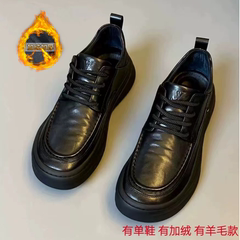牛皮男鞋加绒加厚冬季新款纯皮商务休闲舒适圆头百搭软底高帮男鞋