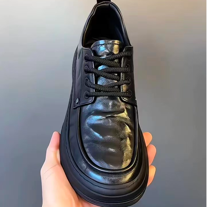夏季男士真皮商务休闲皮鞋英伦风时尚潮流板鞋芒果鞋轻便黑色鞋子