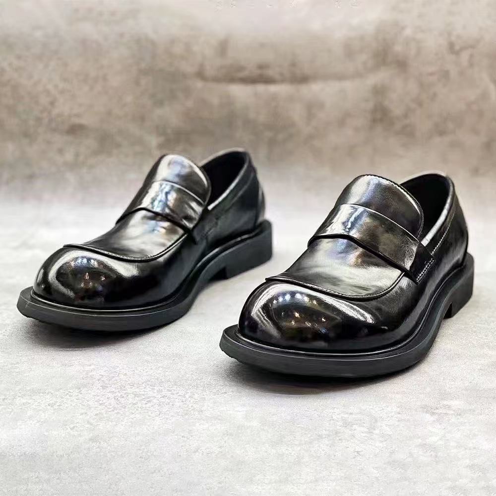 真皮大头皮鞋欧洲站男士商务休闲切尔西靴子方头黑色防滑百搭透气