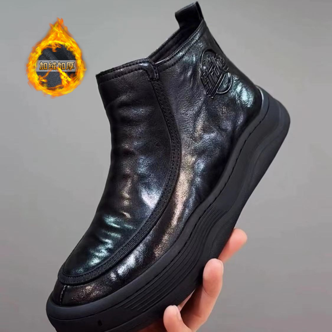 新款高帮鞋男2025冬季网红爆款鞋子男款马丁靴中帮棉鞋休闲皮鞋潮