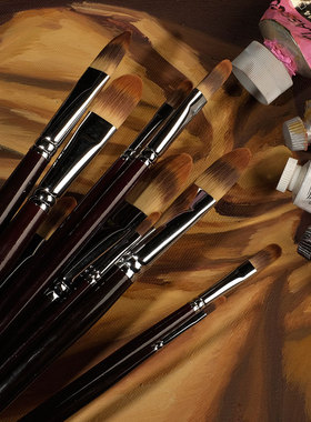 韩国进口HwaHong华虹尼龙毛油画笔848长杆半圆头水粉丙烯笔