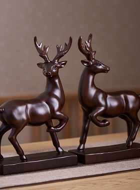 黑檀木雕梅花鹿摆件实木一路发财工艺品家居客厅玄关装饰乔迁礼品